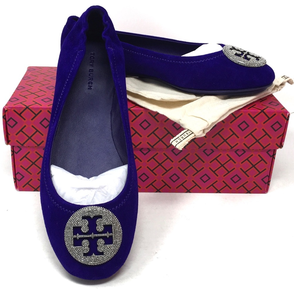 Tory Burch Deep Purple Crystal Pavé Minnie Travel Ballet Flat Shoes - Picture 5 of 16